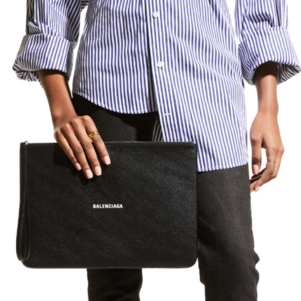 Balenciaga zip leather pouch clutch bag